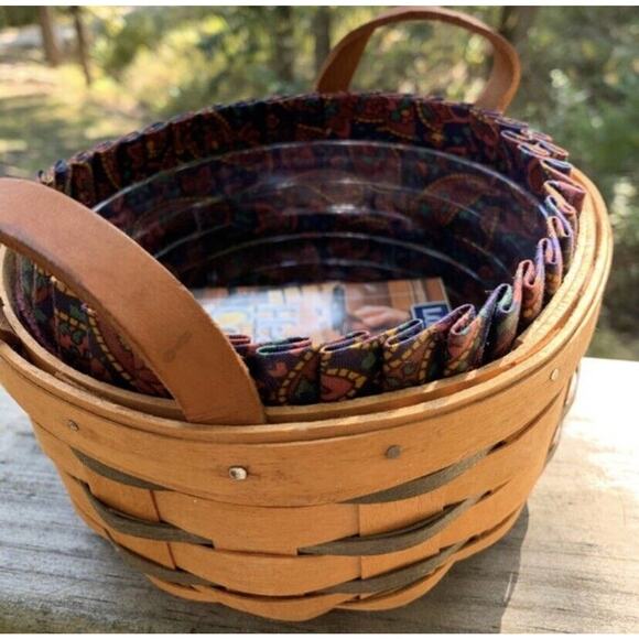 Longaberger Button Basket 1996 Small Round Liner Protector Heartland Collection - Picture 3 of 11